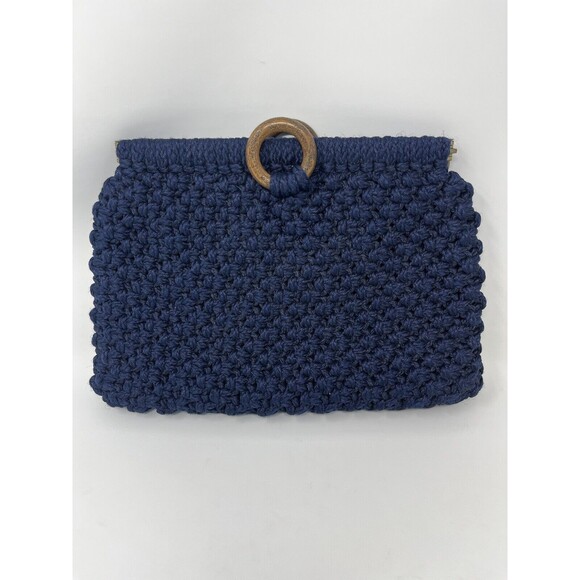 Vintage Boho Crochet Knit Tote Handbag Beach‎ Hobo, Clutch Handbag Navy Blue - Picture 1 of 9